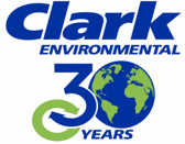 text: Clark Environmental, 30 Years | pictured: a stylized planet Earth