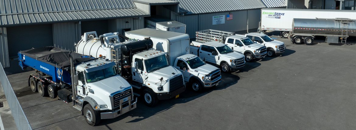 pictured: aerial view of an EnviroServe truck fleet